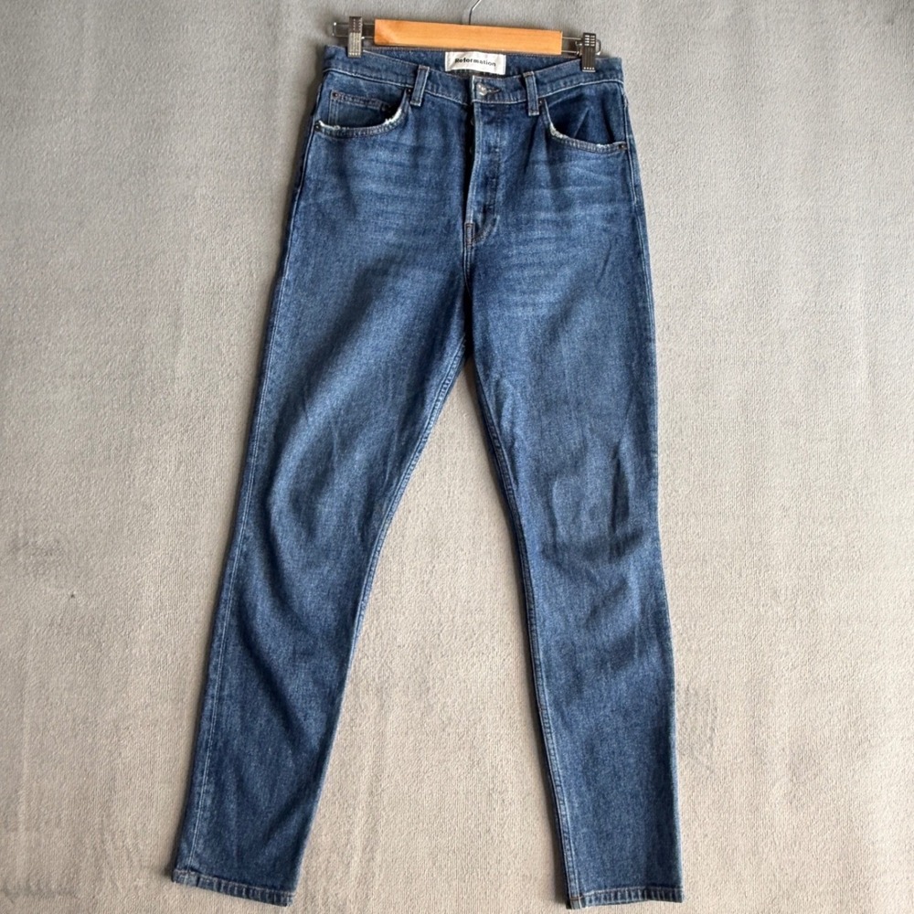 Reformation Womens High Rise Straight Leg Jeans Button Fly Denim Size 28
